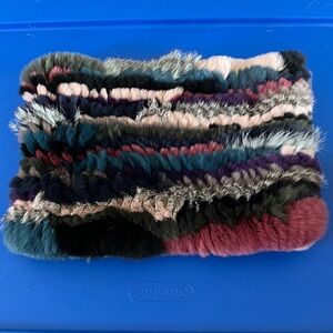 Jocelyn rabbit fur scarf . Jocelyn Mutli colored scarf , pull over . Like new .